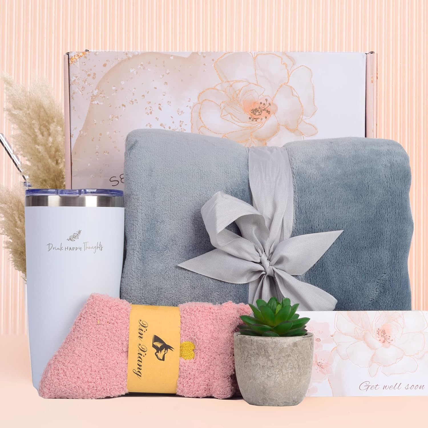 Cesta con texto en inglés Feel Better Basket, Get Well Soon, regalo para mujeres, paquete de cuidado para amigos enfermos después de la cirugía,