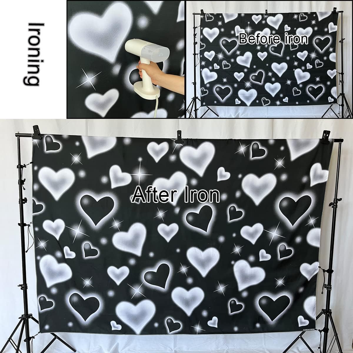 Fondo de corazón negro de 7 x 5 pies para fotografía de principios de los años 2000, decoración de fiesta de cumpleaños de San Valentín, fondos de