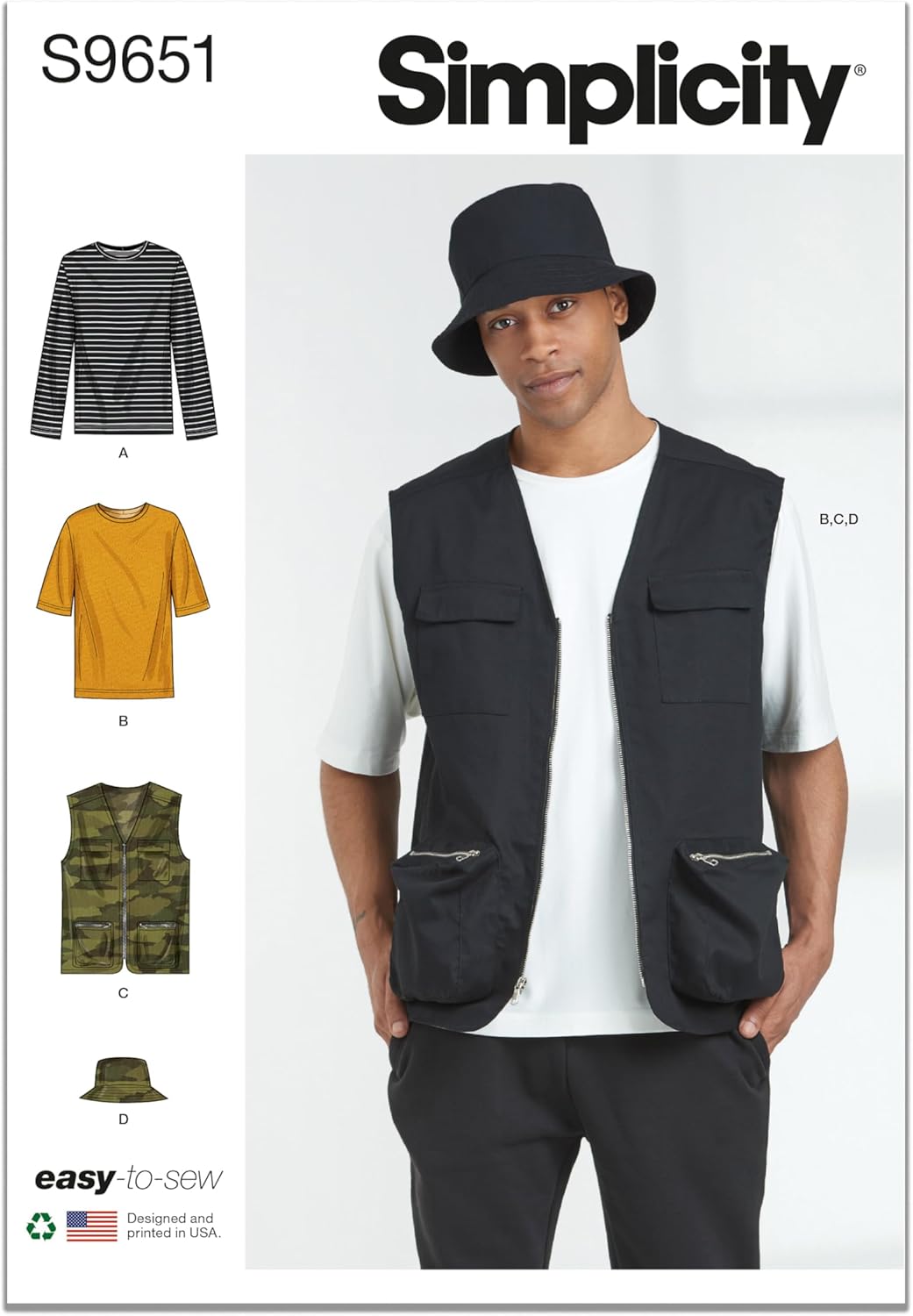 Simplicity Kit de patrón de costura para hombre, chaleco y sombrero, código S9651, tallas 44-46-48-50-52, multicolor