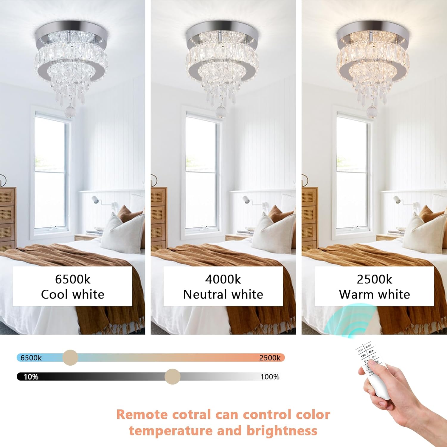 Finktonglan Candelabro pequeño regulable, moderno candelabro de cristal con control remoto, lámpara de techo de cristal de 9 pulgadas x 8 pulgadas