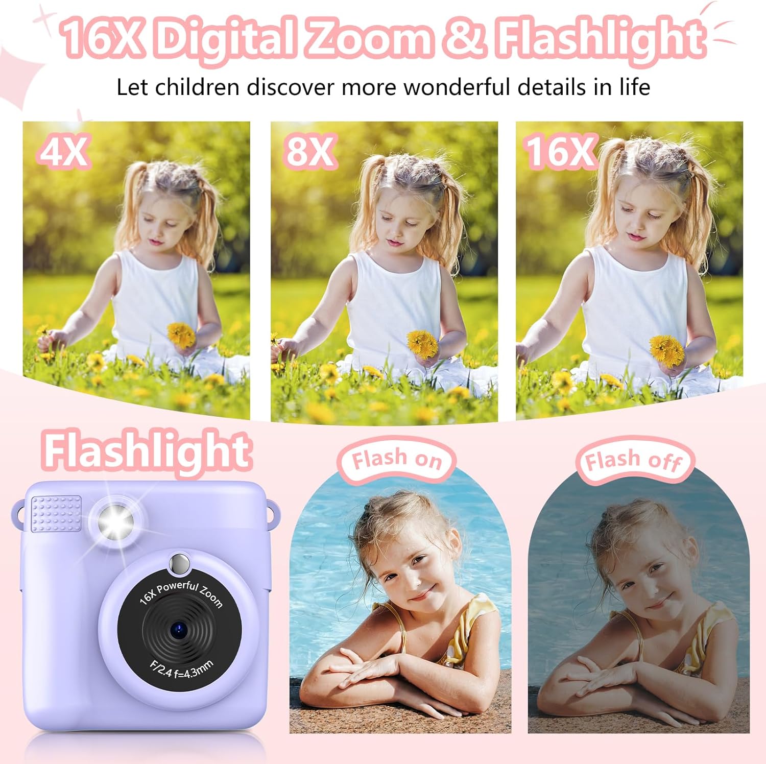 Cámara de impresión instantánea para niños, regalos de cumpleaños de Navidad para niñas de 3 a 12 años, cámaras de video digitales HD 1080P para