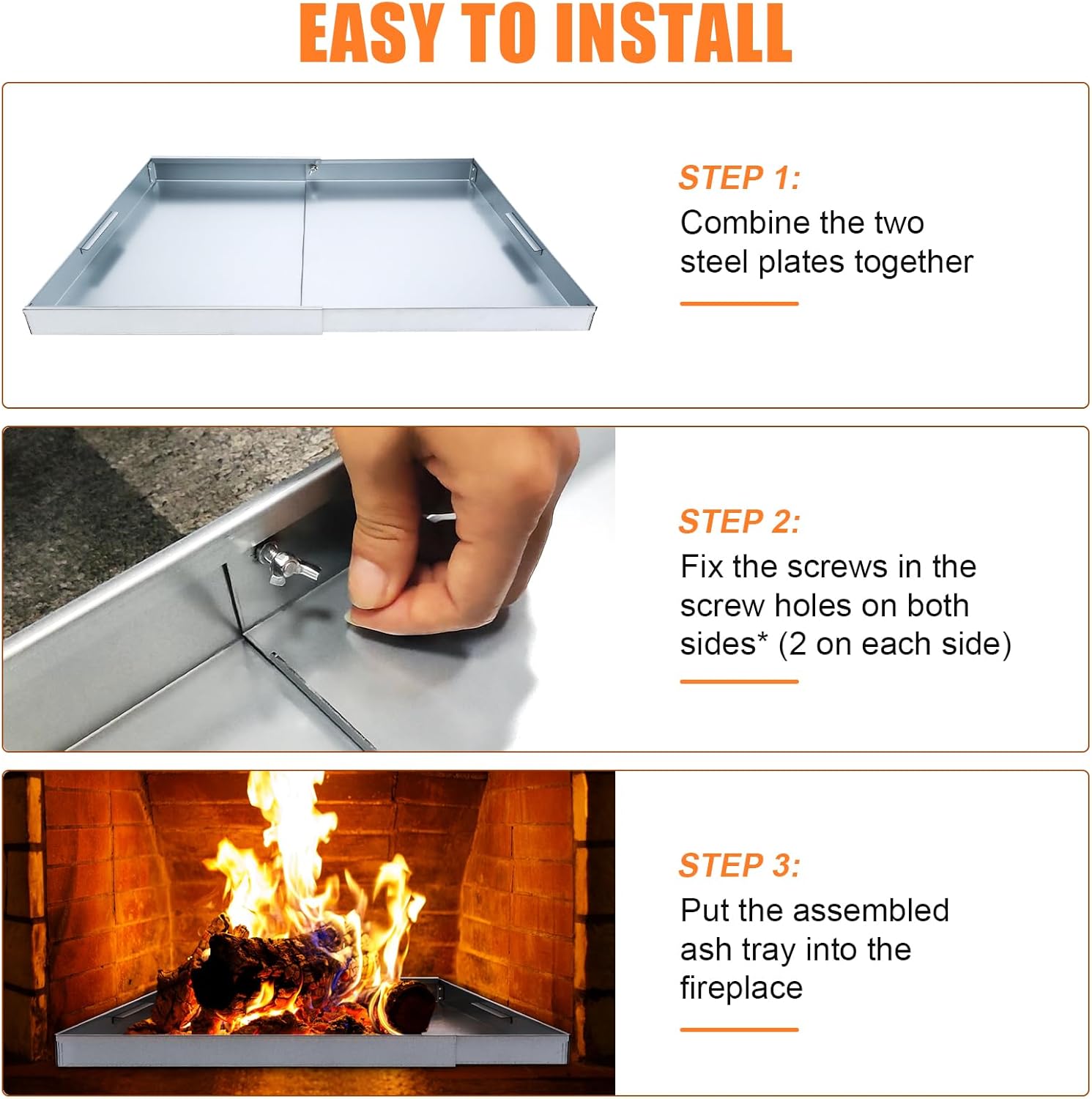 Uniflasy Bandeja ajustable para chimenea para colección de cenizas, soporte de brasas de acero galvanizado en el interior de accesorios de chimenea,