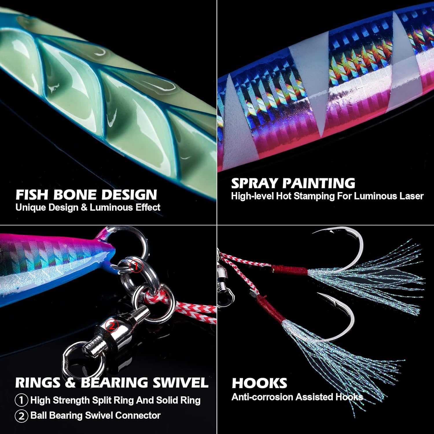 Goture Jig Lento Plano Otoño Luminoso Plomo Vertical Jig Señuelo Artificial de Agua Salada Señuelo de Pesca con Dos Asistencias Mustad Gancho para