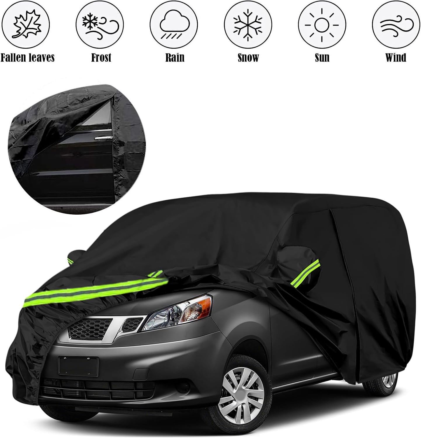 Funda impermeable para automóvil compatible con Nissan NV200 2015-2021 para todo tipo de clima, 300D, con puerta con cremallera y cerradura para