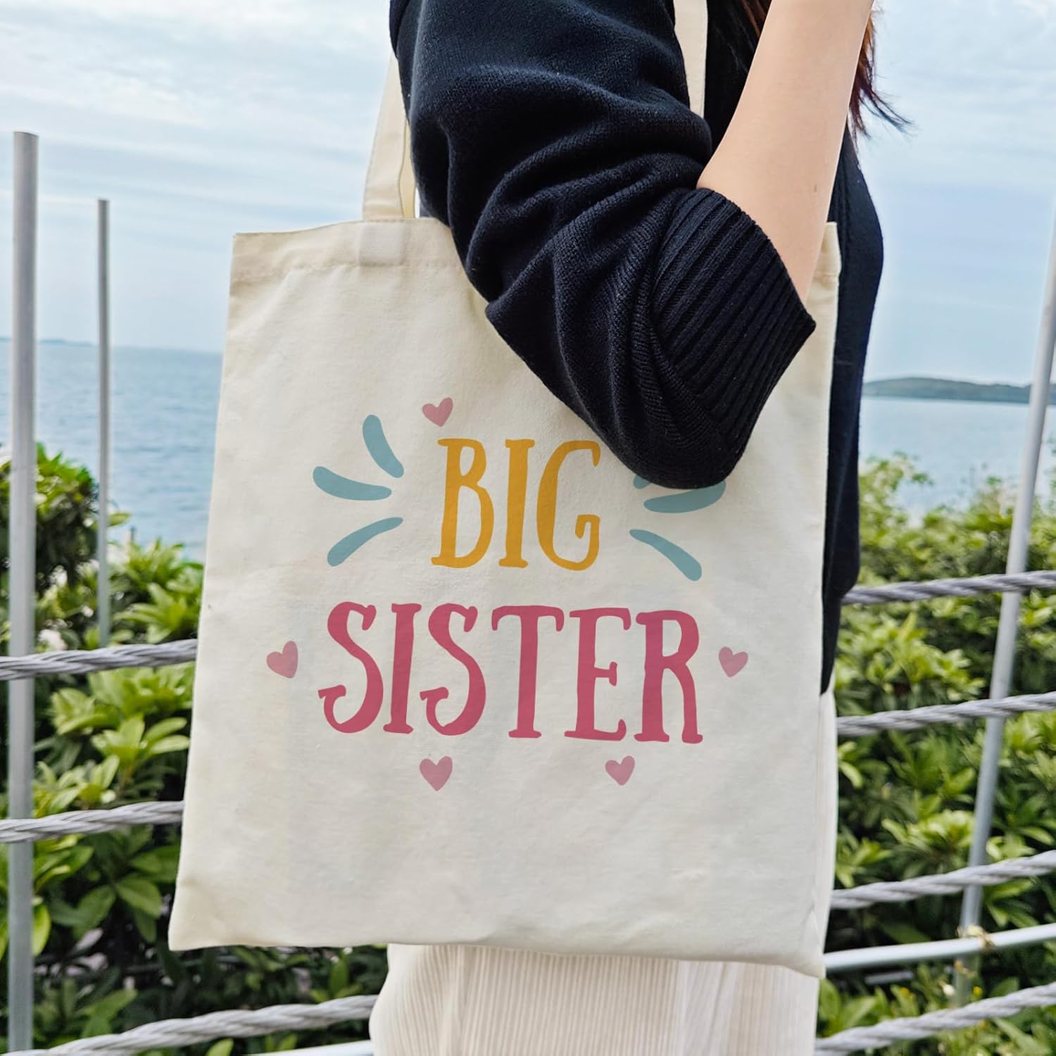 Bolsa de lona para hermana mayor para mujer, estética, bonita bolsa de compras para compras, bolsa de playa, regalos para mujeres, bolsa para