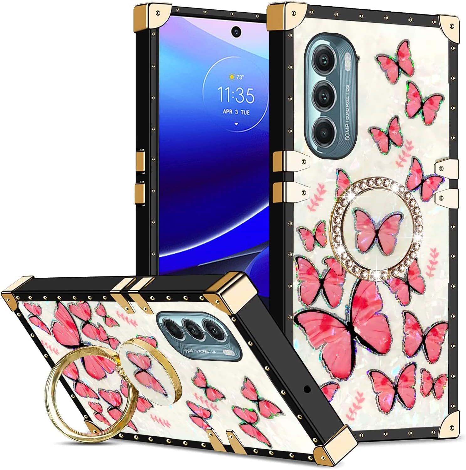 KuDiNi Funda para Moto G Stylus 5G 2022 para mujer, bonita funda cuadrada con purpurina femenina, elegante, retro, con borde de TPU suave, con