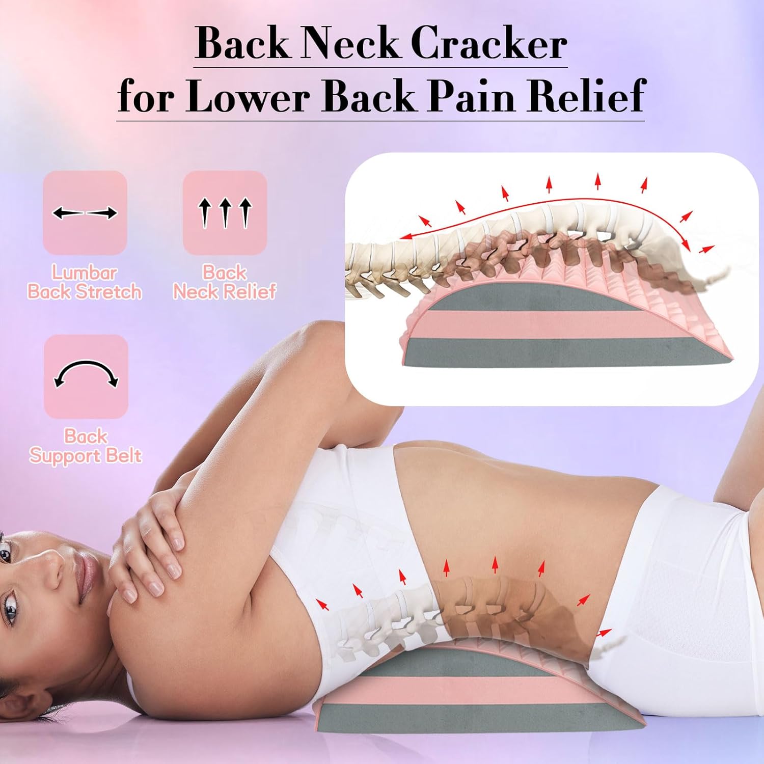 Drydiet 2 piezas de estiramiento de espalda y cuello para alivio del dolor de espalda baja, estirador de cuello, almohada ajustable para escoliosis,