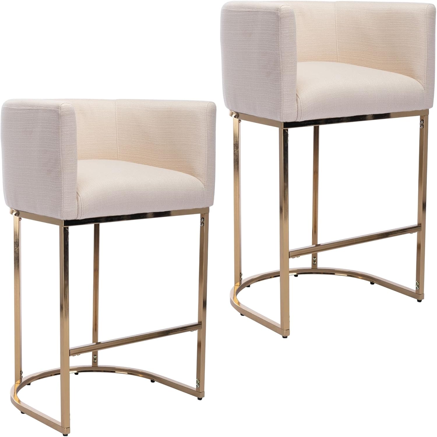 Juego de 2 taburetes de bar contemporáneos de lino crema tapizados de 29 pulgadas, taburetes de bar de altura de mostrador de cocina, taburetes de