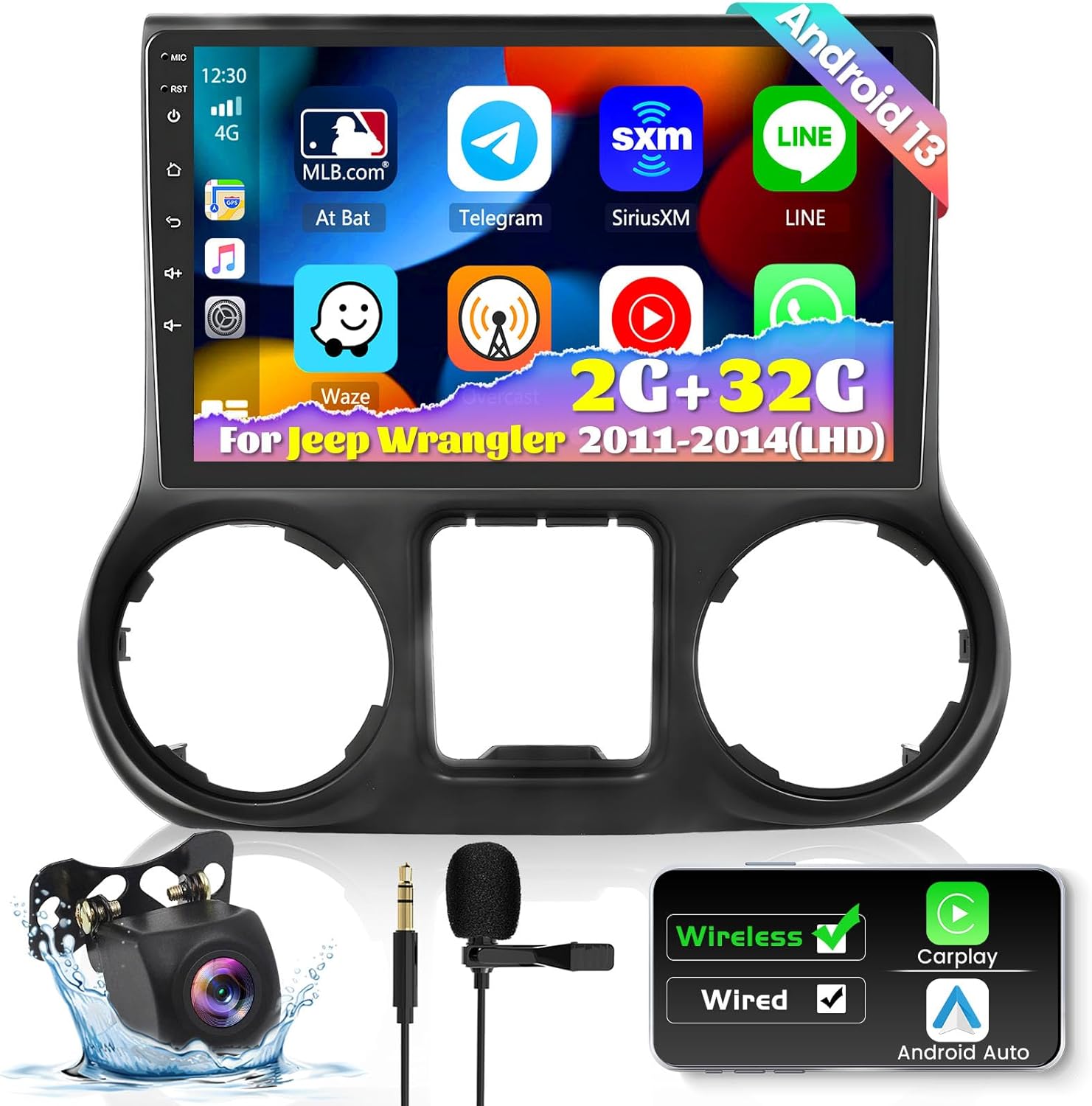 Roinvou Estéreo Android CarPlay 2+32G para Jeep Wrangler (LHD) 2011-2014, pantalla táctil de 10.1 pulgadas, navegación GPS en el tablero con CarPlay