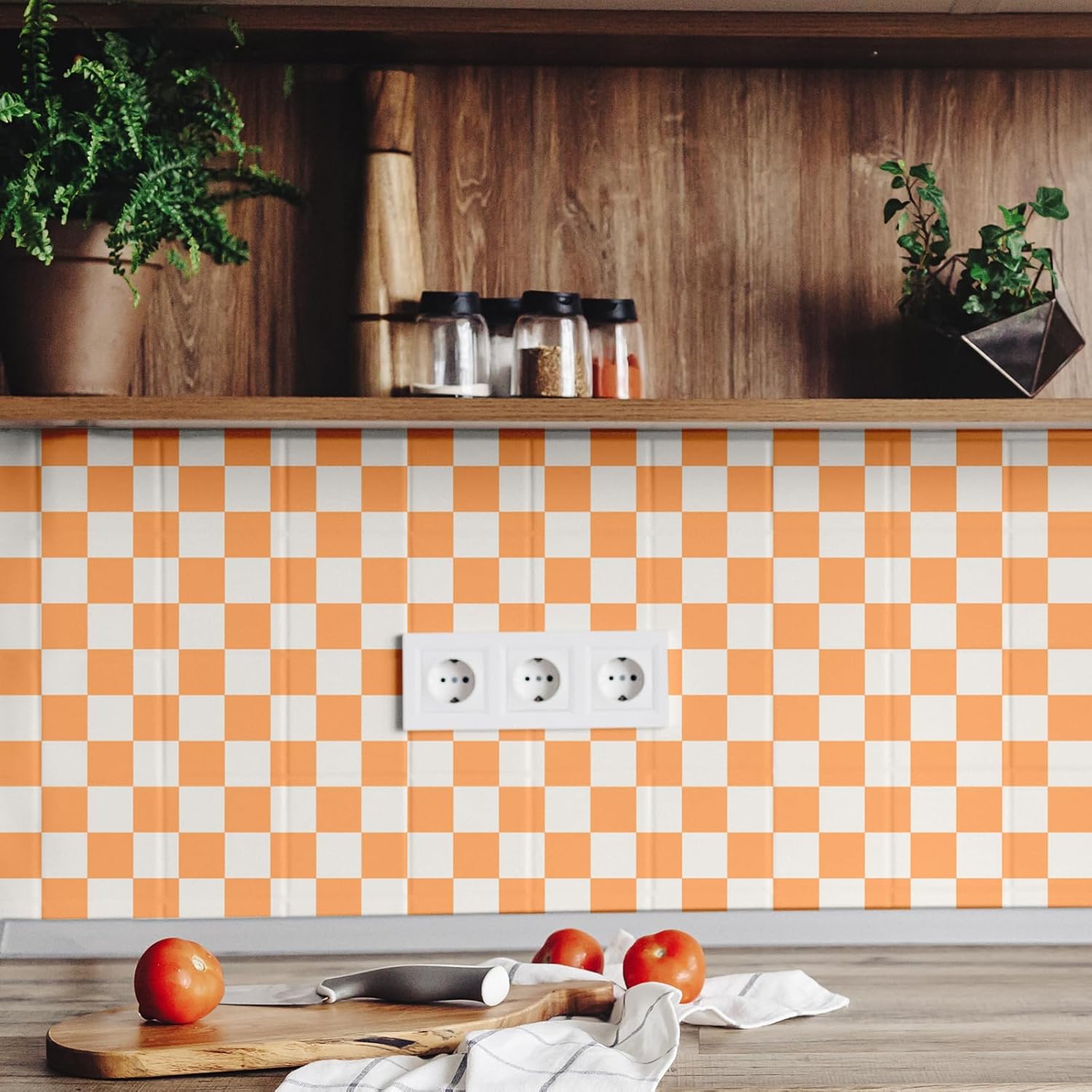 Papel tapiz retro de tablero de ajedrez para despegar y pegar, papel tapiz de verano a cuadros, extraíble, decoración decorativa a cuadros para