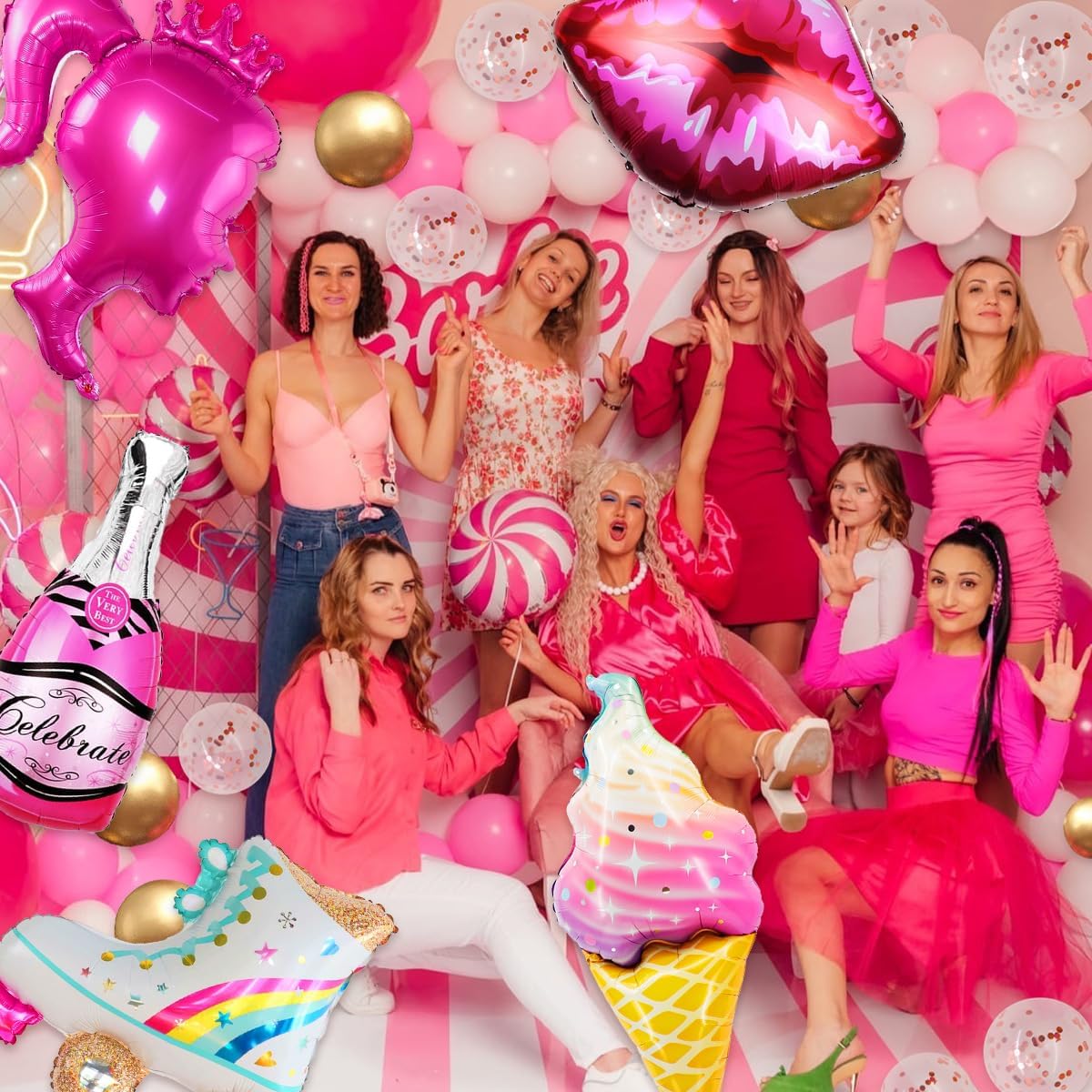 El kit de arco de guirnalda de globos rosas de 126 piezas incluye 5 globos estilizados rosa intenso niña rosa princesa princesa fiesta temática