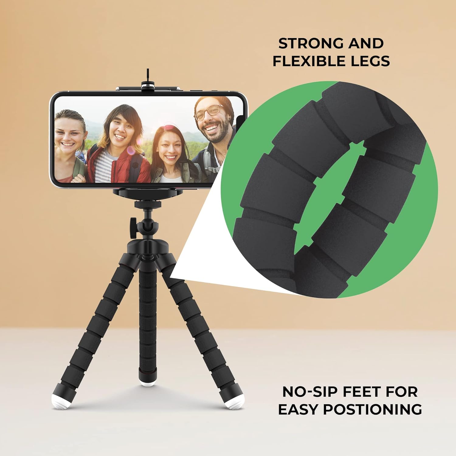 Soporte universal para trípode para teléfono  Soporte de trípode flexible para teléfono  Soporte ajustable  Rotación de 360  Pies antideslizantes,
