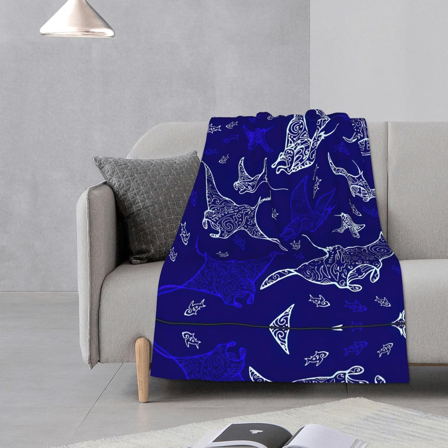 Manta de franela acogedora, suave, libre de alergias y duradera, perfecta para el hogar, campamento y regalar manta raya y peces