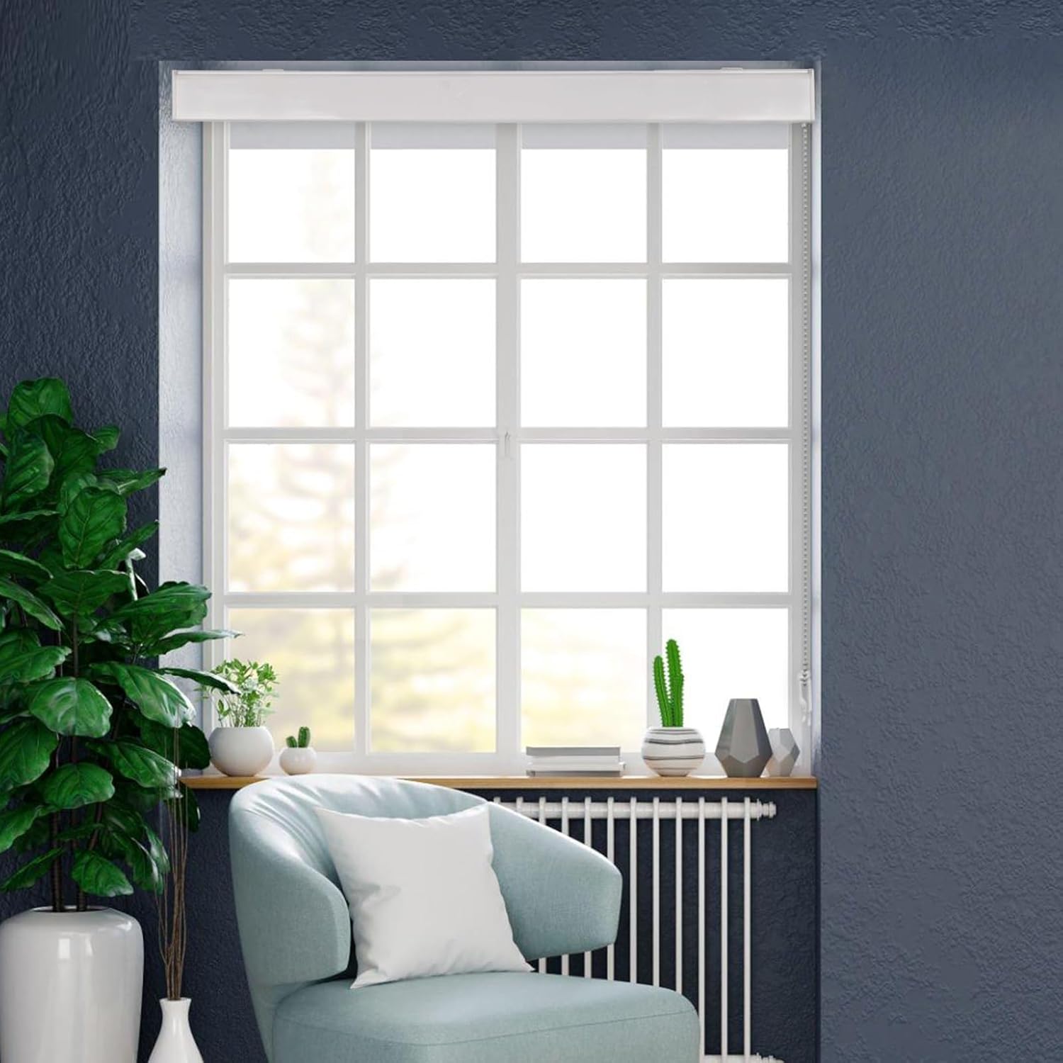 Homland Persianas enrollables opacas con diseño de cebra, color blanco, para filtrado de luz, para ventanas, material grueso con cadena de cuentas