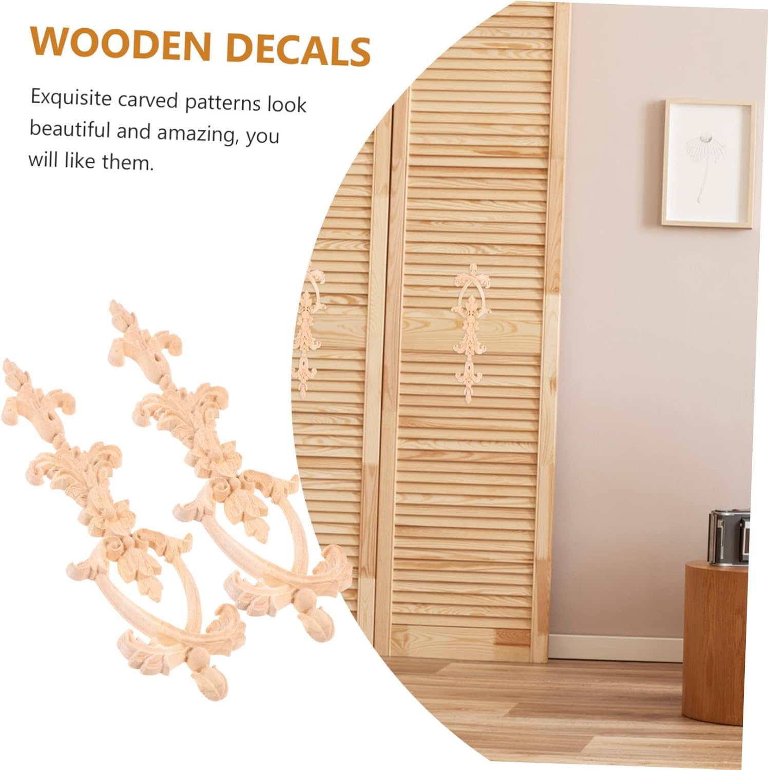 Garneck Arte de la puerta Apliques de madera 2 unids Decoración del gabinete de madera Gabinete de madera grano 3D Armario Floral Onlay