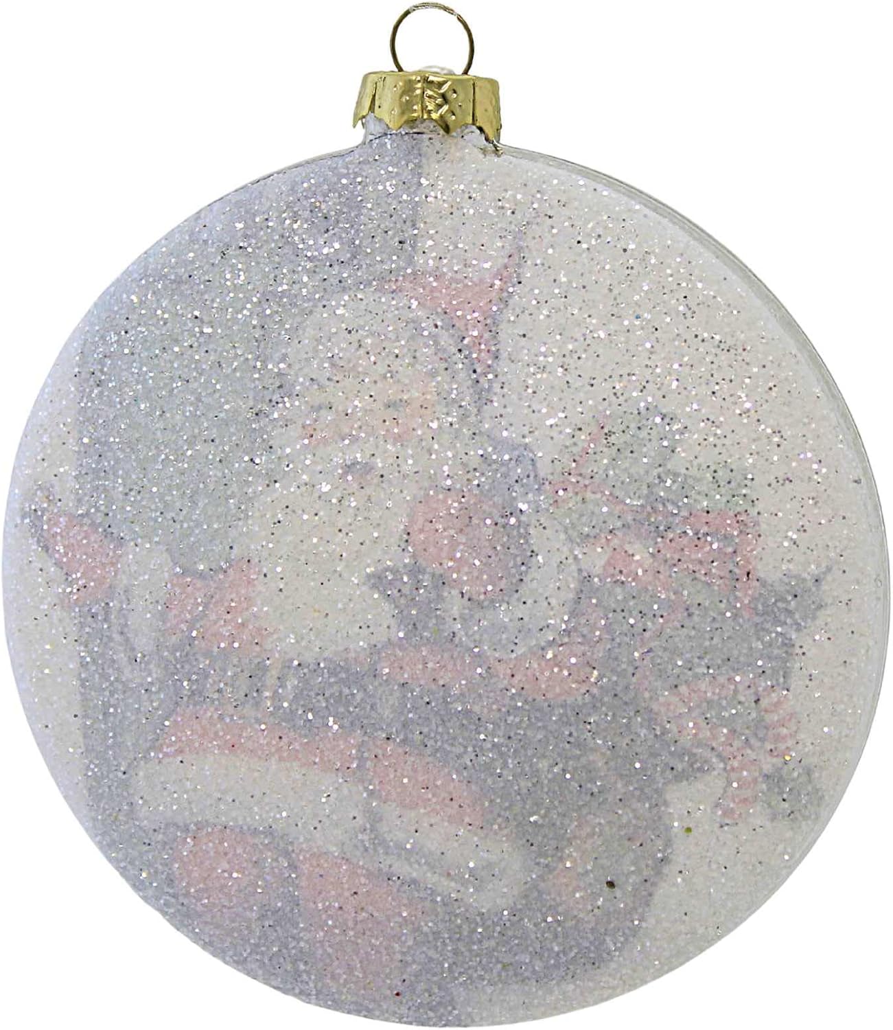 Bethany Lowe Santa Glass Disk Ornamento Vidrio Navidad Claus Entrega Nieve – Un Ornamento 4.0 Pulgadas – Lc2486 – Multicolor
