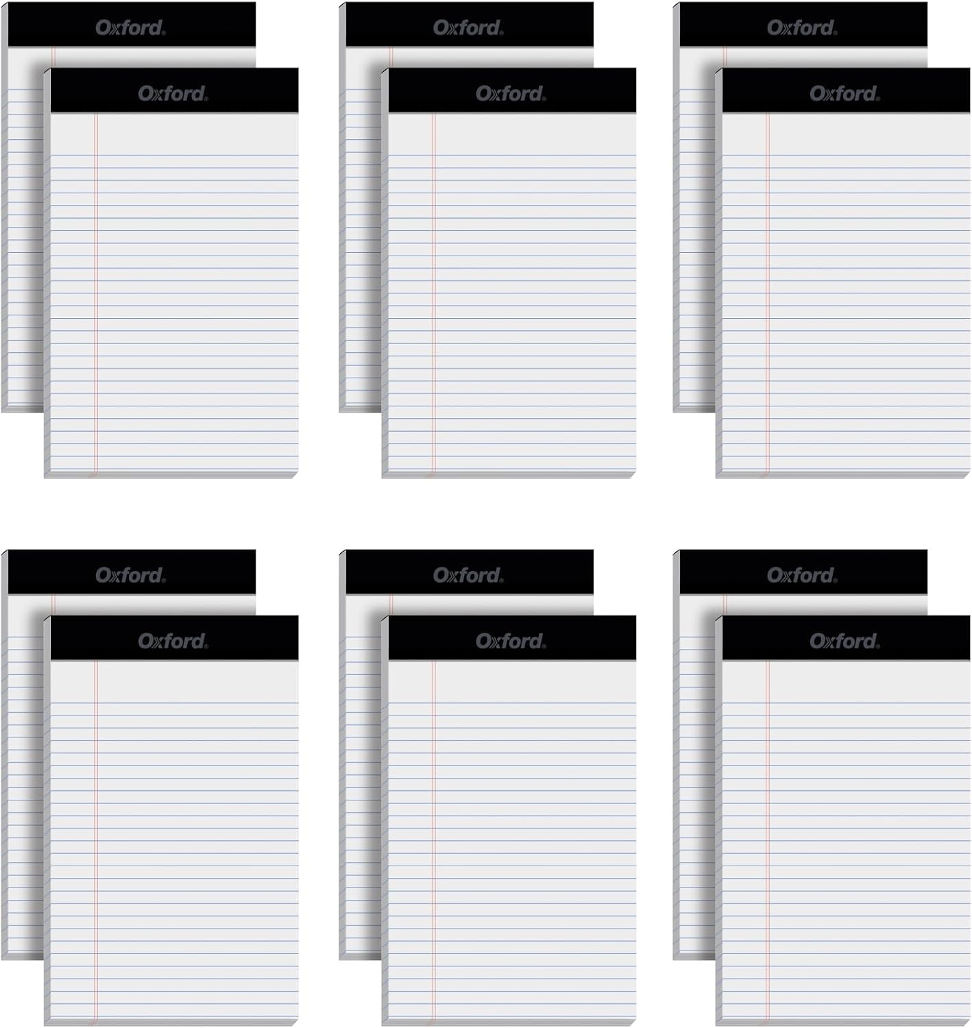Oxford Bloc de notas legales de 5 x 8, paquete de 12, rayas estrechas, papel blanco, 50 hojas por bloc de escritura, fabricado en los Estados Unidos