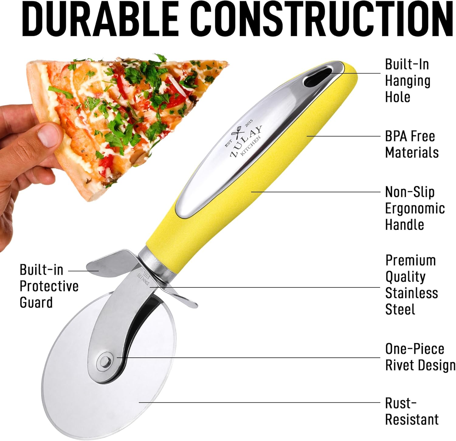 Zulay Kitchen Rueda grande para cortar pizza, cortador de pizza de acero inoxidable de alta calidad, rueda de pizza fácil de limpiar y cortar, mango