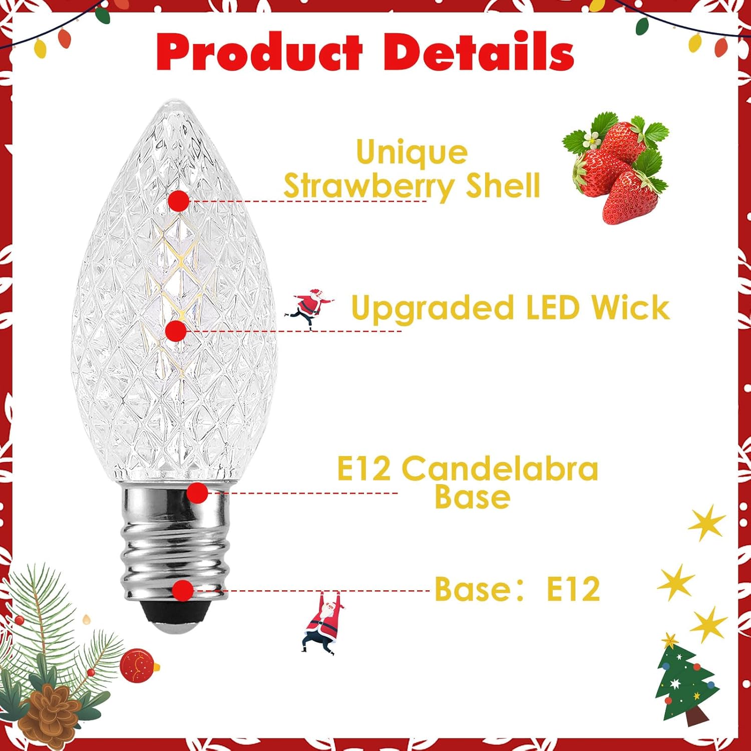 Paquete de 50 bombillas de repuesto de luz de Navidad C7, bombilla de grado comercial de 0.6 W, 2700 K cálidas, bombillas de candelabro E12 para