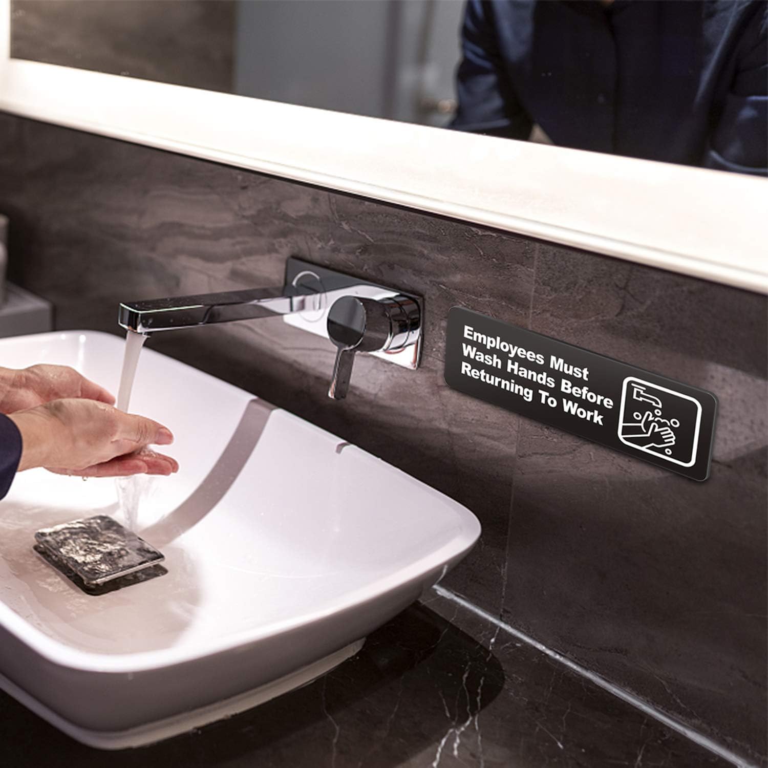 Letrero de plástico acrílico de 9 x 3 pulgadas con símbolos, autoadhesivo, para restaurantes, salones, hotel, motel, paradas de descanso, baños