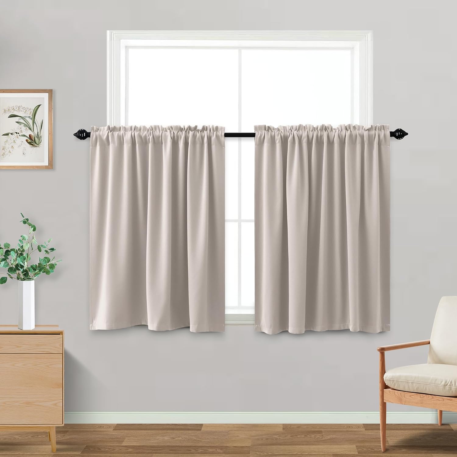 KOUFALL Cortinas pequeñas de 36 pulgadas de largo para cocina y baño, juego de 2 cortinas opacas con bolsillo para barra, aislamiento térmico, color