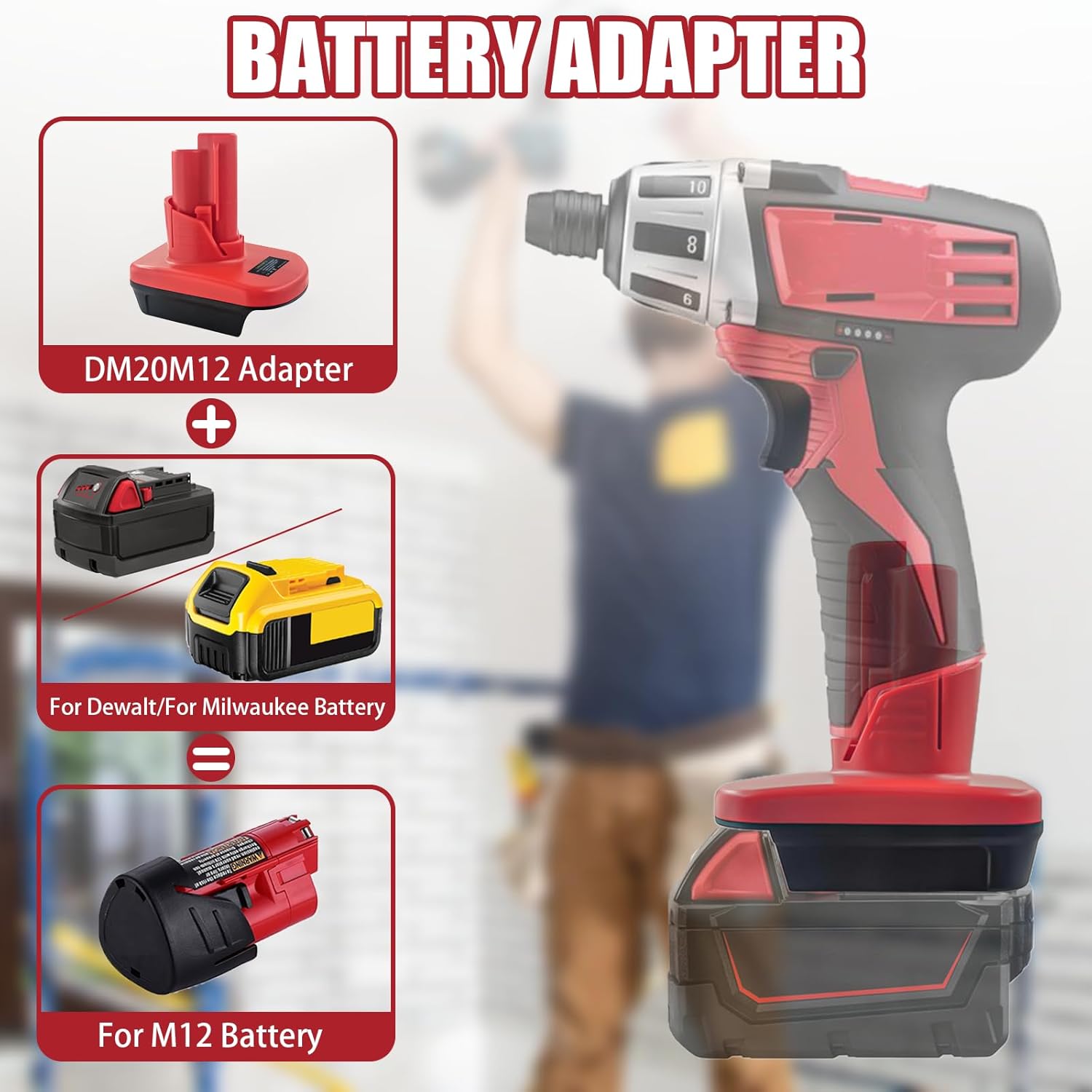 Adaptador de batería para Milwaukee 18V para Dewalt 20V Convertir a para Milwaukee M12 12V10.8V Batería, Adaptador Convertidor para Milwaukee para