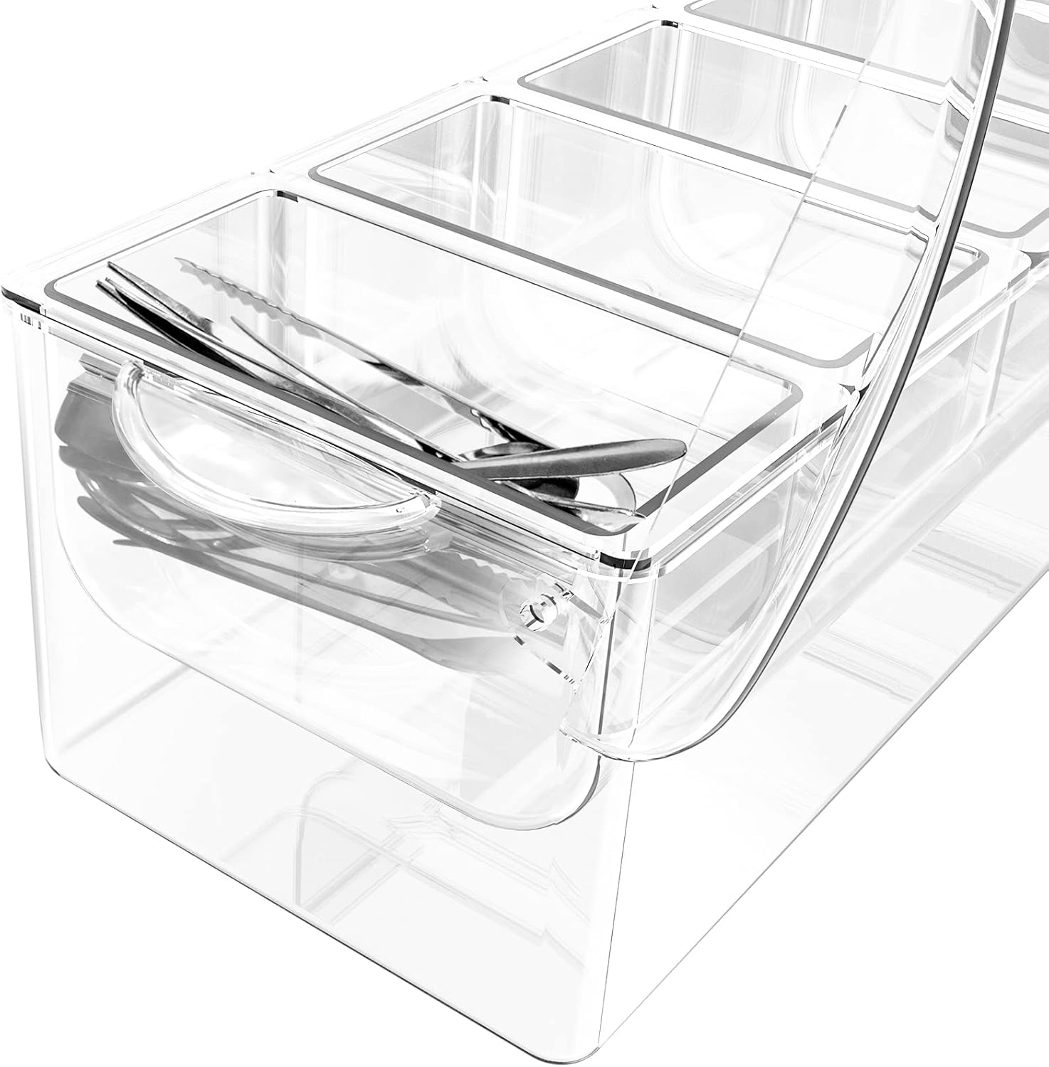 5 Compartment Condiment Server, Ice Chilled Condiment Containers with Lid, Clear Condiment Caddy Serving Tray on Ice with 5 Serving Spoons 5 Fruit
