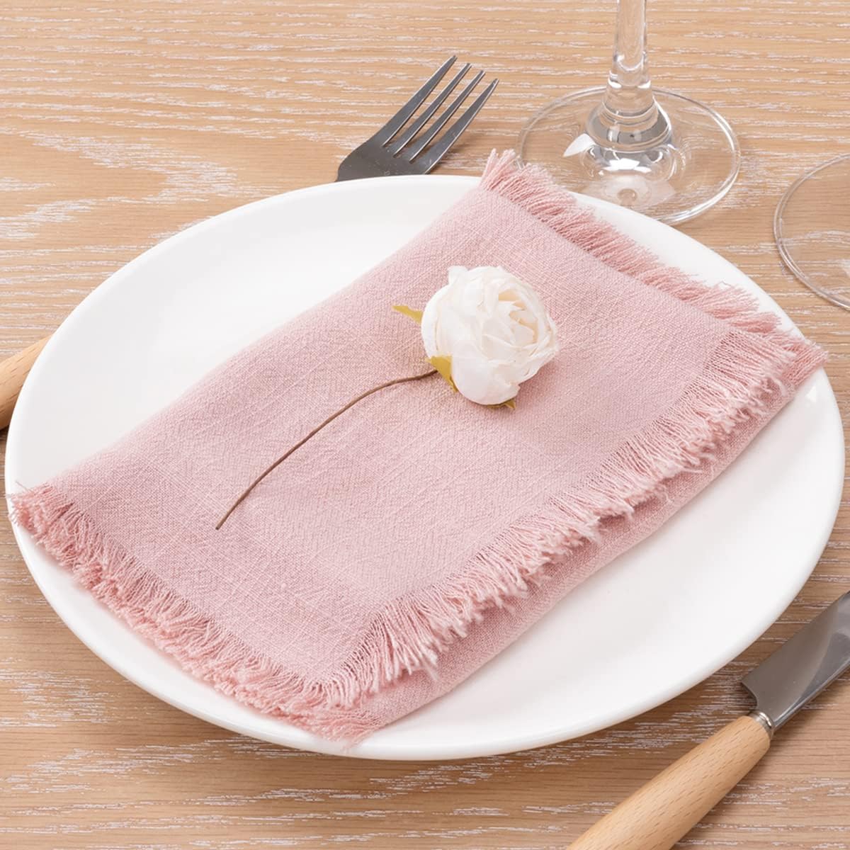 Socomi Servilletas de tela hechas a mano a granel de 18 x 18 pulgadas, servilletas de cena de lino y algodón, servilletas rústicas de estopilla para