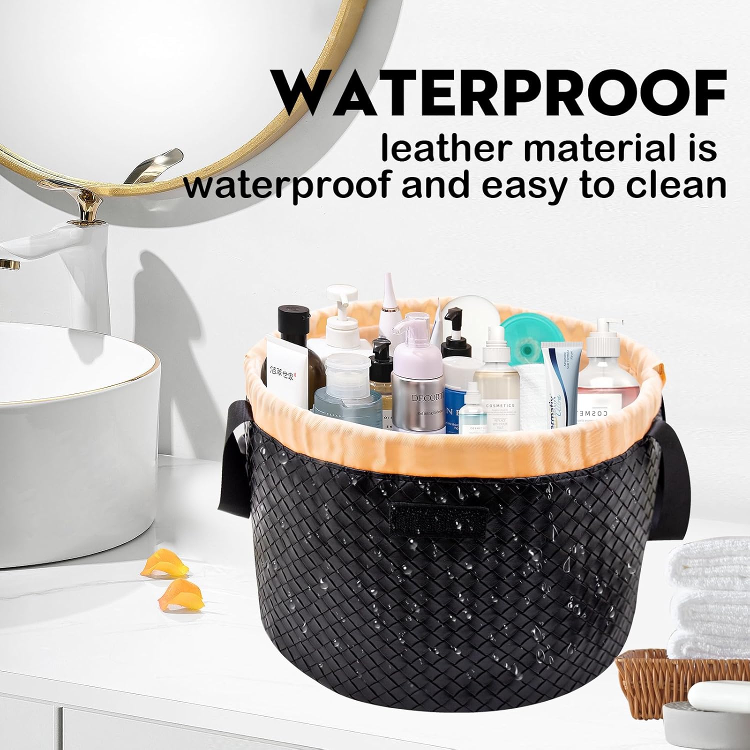 Organizador de maquillaje grande con cordón, bolsa de maquillaje de barril para cosméticos, bolsa de aseo para viajes, bolsas de maquillaje