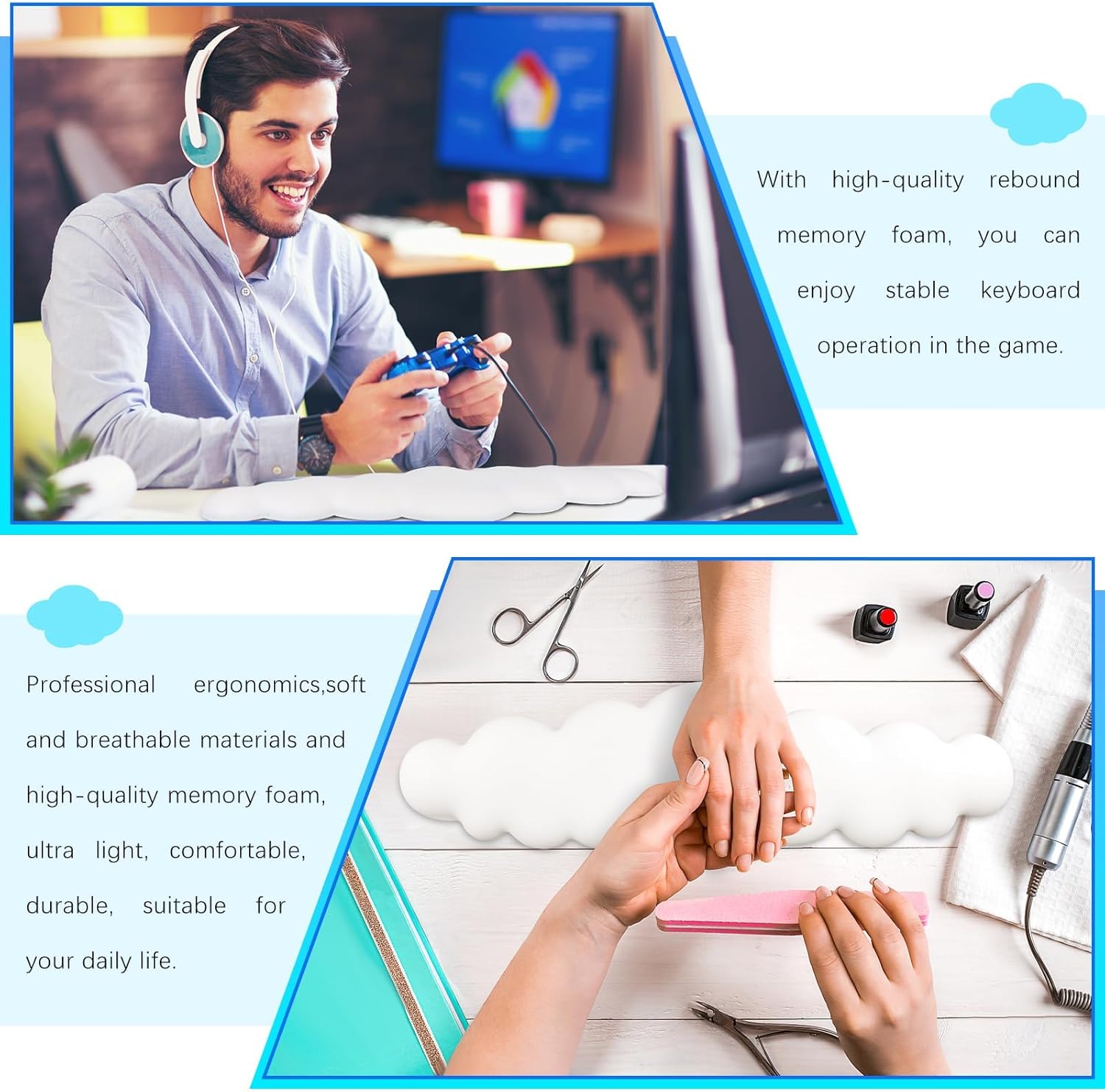 VAIPI Reposamuñecas para teclado, almohadilla de piel sintética para teclado de nube, reposamuñecas con base antideslizante para aliviar el dolor de