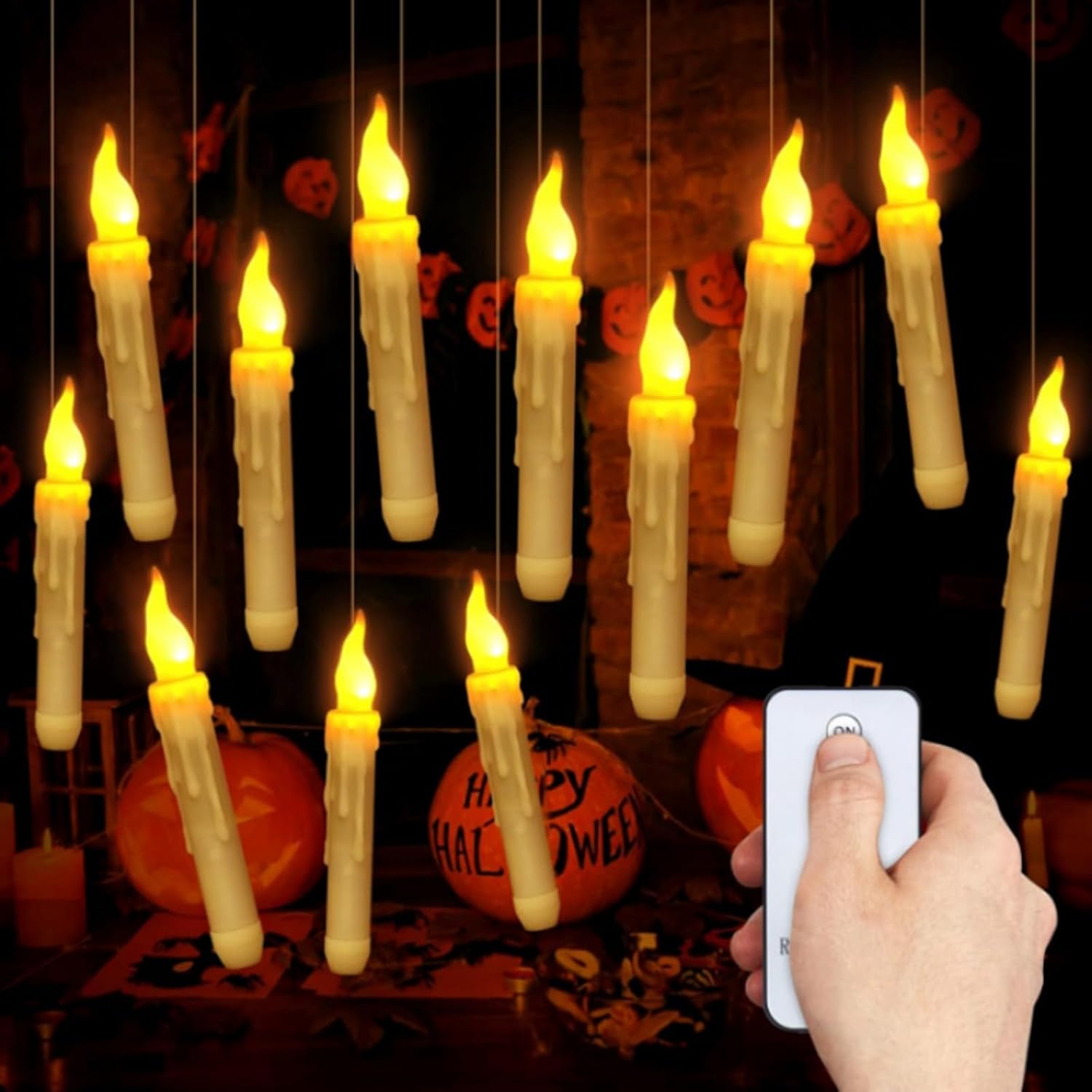 Decoraciones de Halloween, velas LED flotantes sin llama, velas LED flotantes para decoración de Halloween, velas cónicas LED sin llama, para