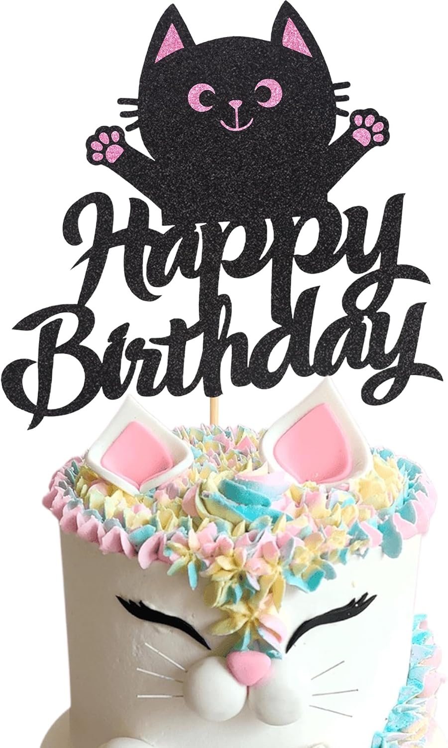 1 adorno para pastel de cumpleaños con temática de mascotas, lindo miau pawty fiesta de cumpleaños, decoración de fiesta de baby shower para niños y