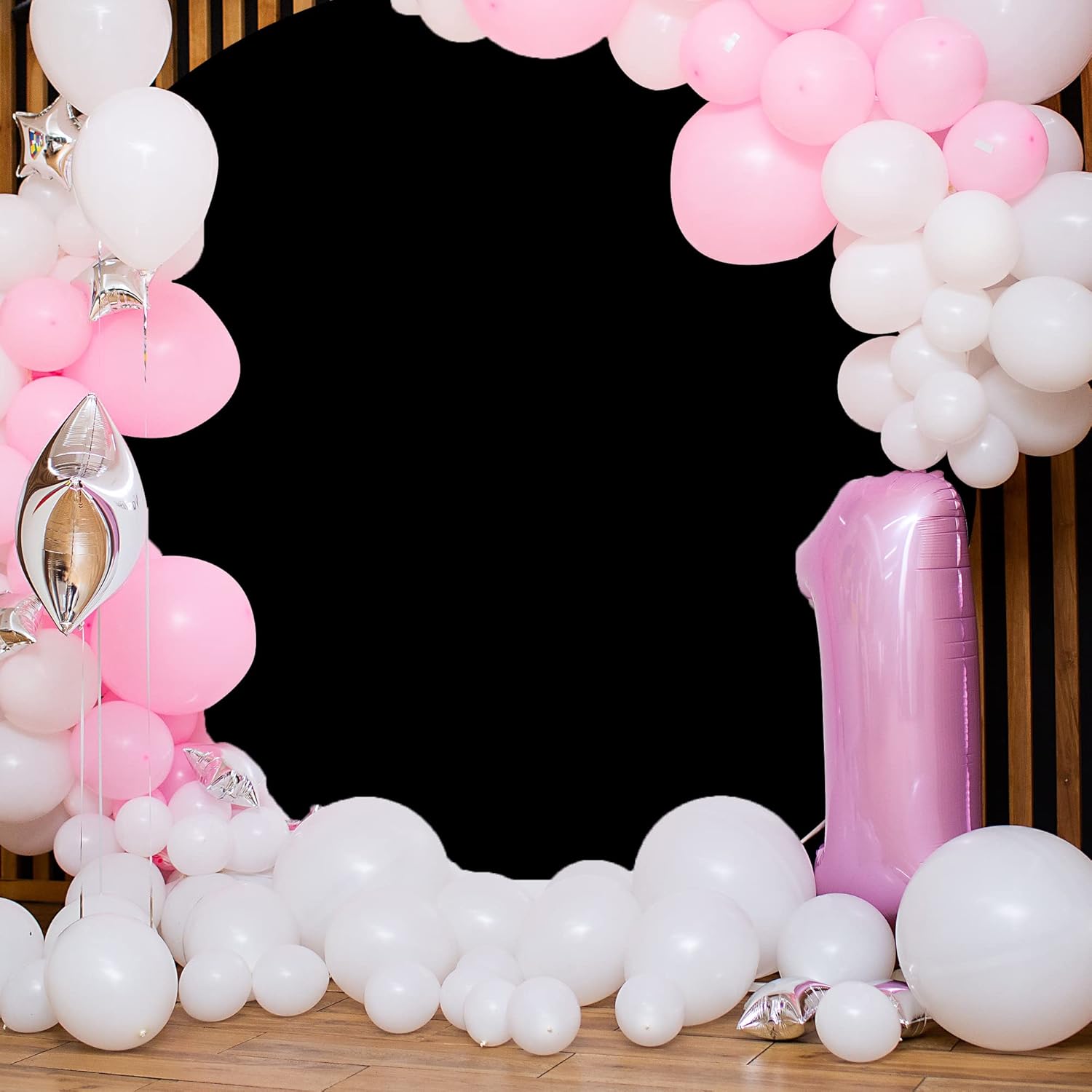 Cubierta de fondo redonda negra de 7.5 pies, fondo redondo negro con 4 clips de fondo para fiesta de cumpleaños, baby shower, boda, compromiso,