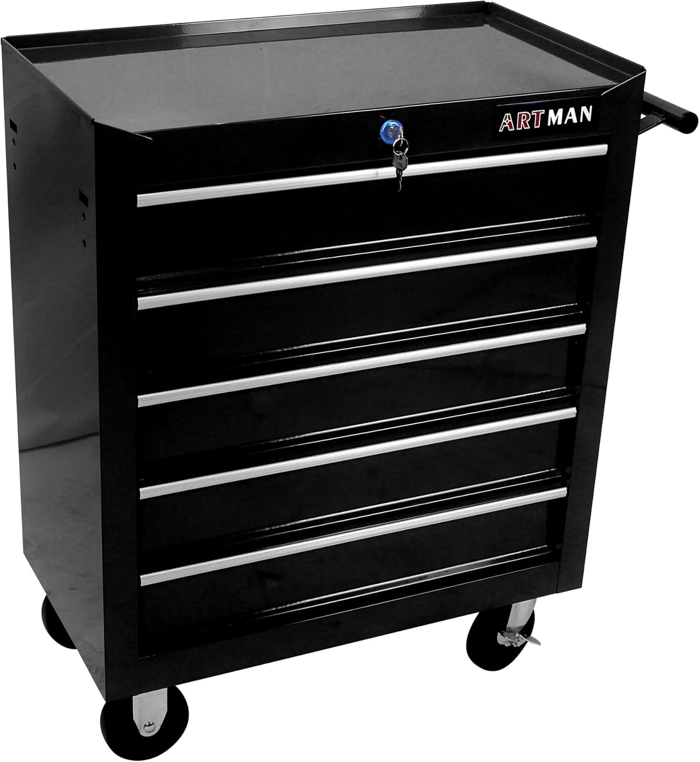 Carrito de herramientas con ruedas con 5 cajones, gabinete de herramientas multifuncional con cerradura, baúl de herramientas grande para mecánicos