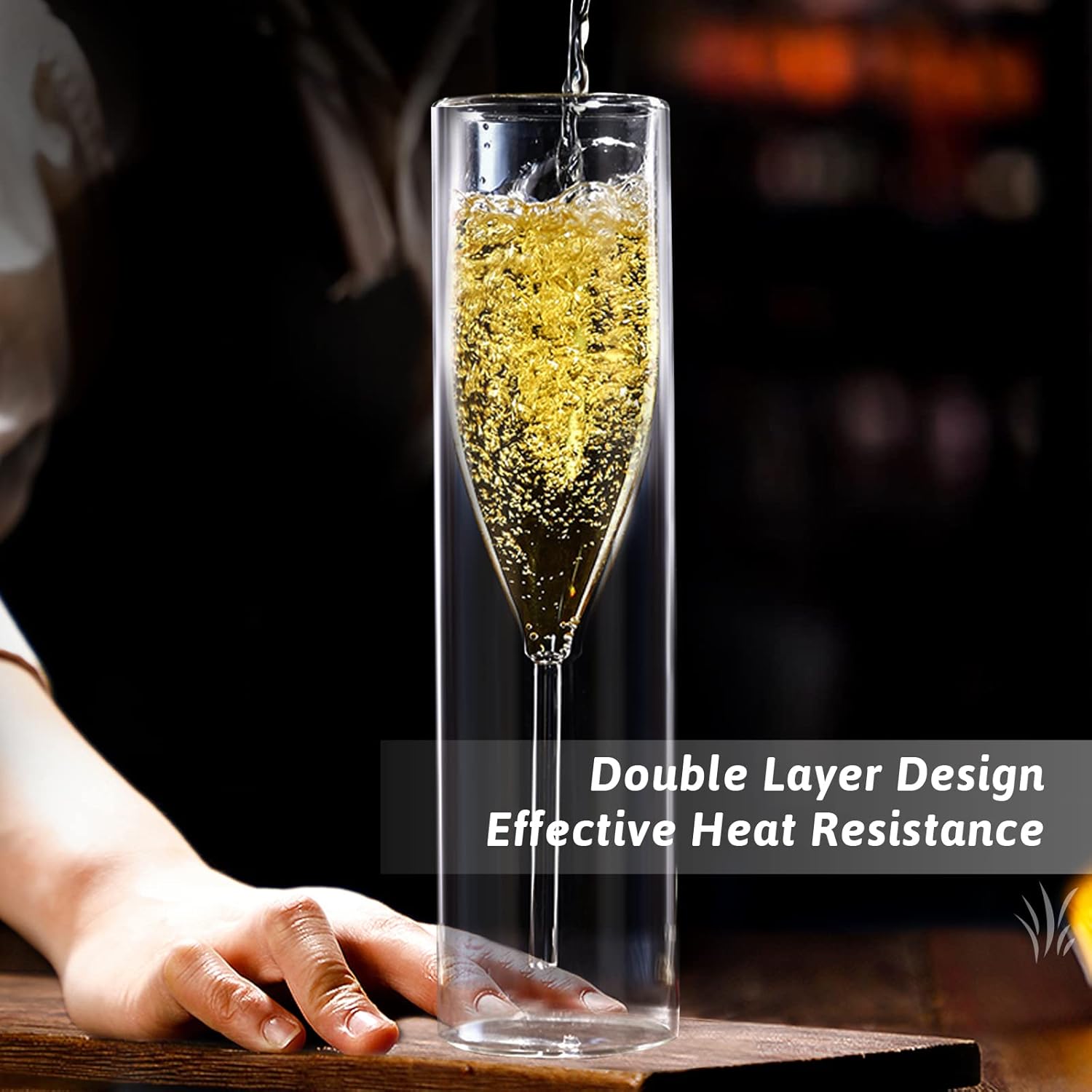 Copas de flauta de champán de doble pared, 4 copas creativas de cristal transparente, copas de tostar sopladas a mano para catering, bodas, fiestas,
