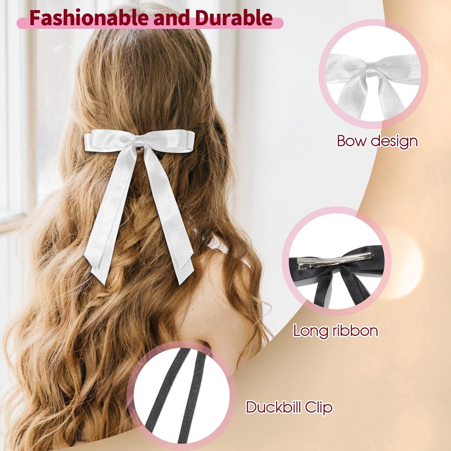 6 lazos para el pelo para mujeres, adultos y niñas, pinzas para el cabello, cinta para el pelo con cola larga, bonitos accesorios para el cabello,