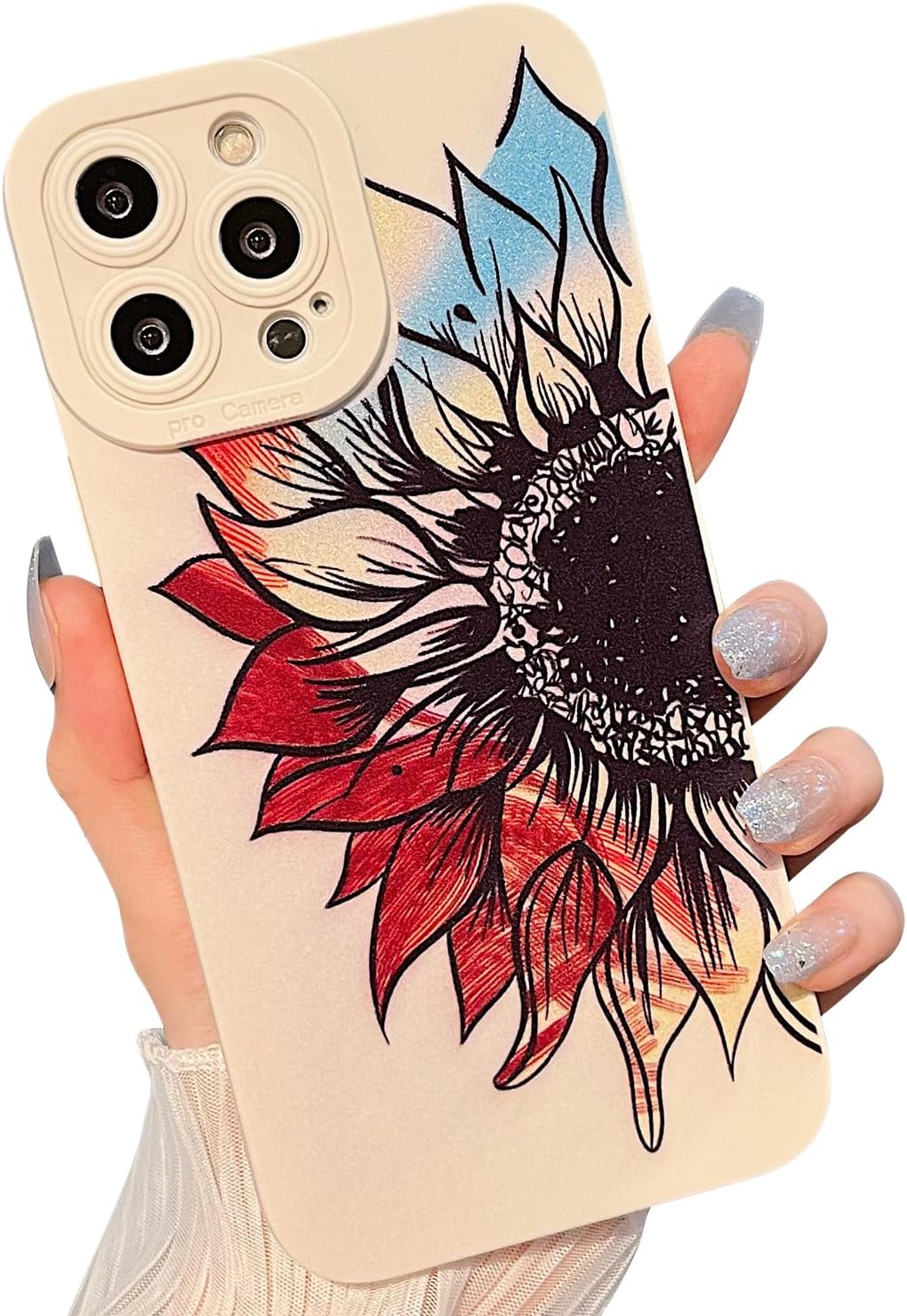 MINSCOSE Funda compatible con iPhone 13 Pro Max, bonito diseño pintado de girasol, delgada, suave, silicona líquida, floral, lisa, protección de