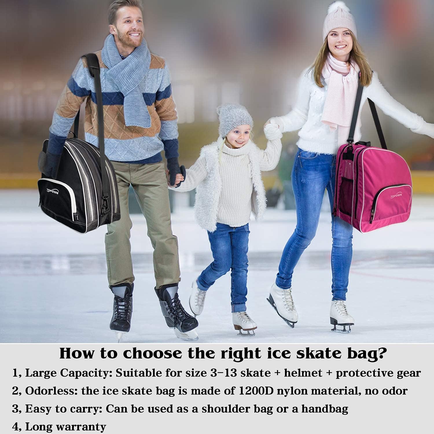 TOPOWN Bolsa de patines de hielo para hombres, bolsa de patines en línea para mujer, bolsa de patines de hielo negra de primera calidad, bolsa de