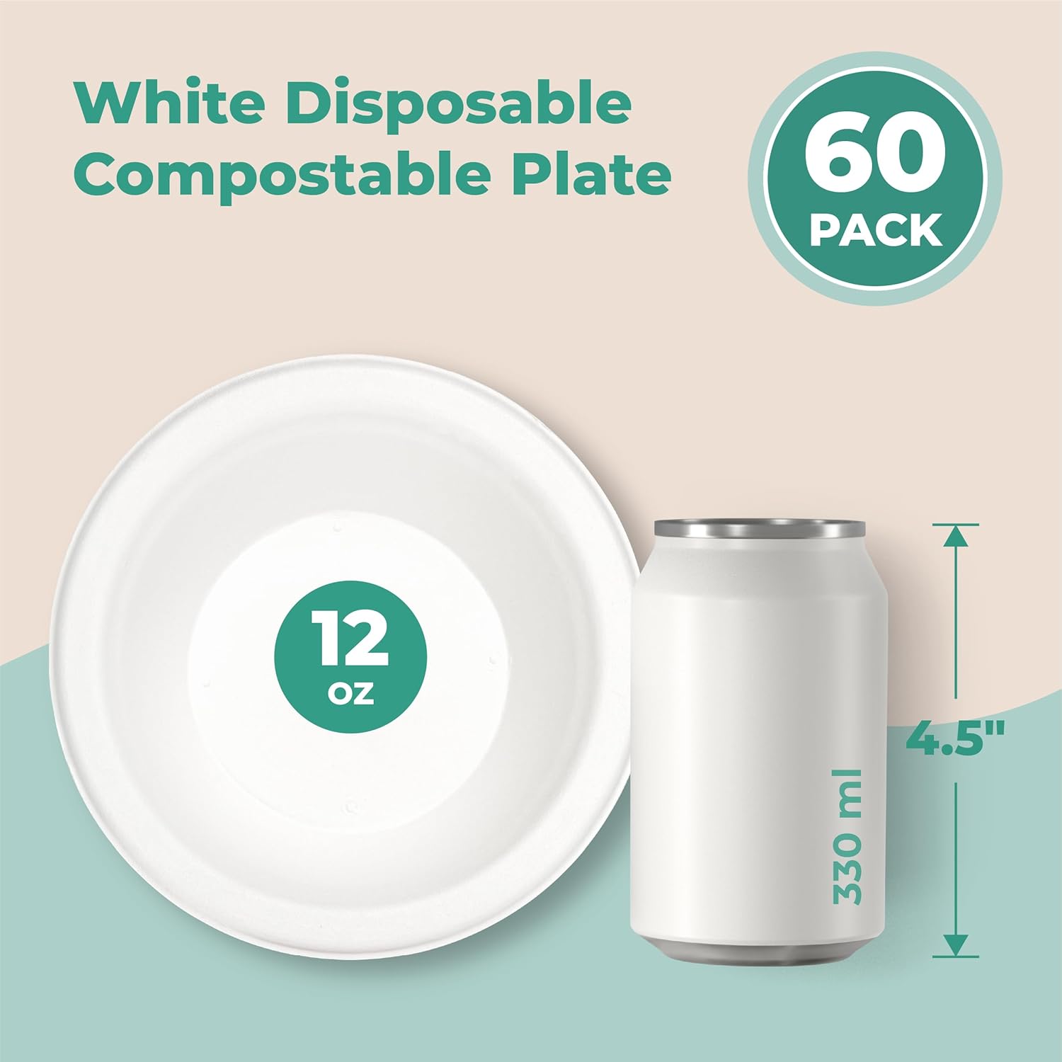Paquete de 60 cuencos de papel compostables, cuencos biodegradables de 12 onzas, cuencos de sopa desechables, cuencos ecológicos de caña de azúcar