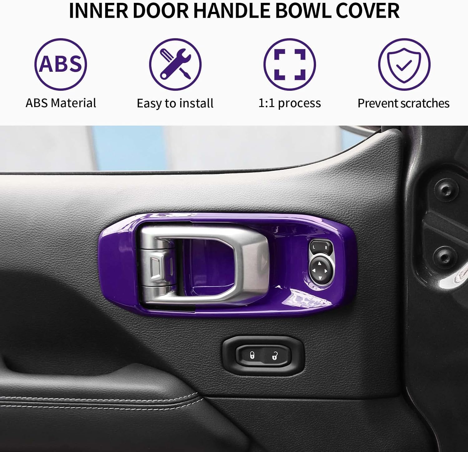 Cubierta interior para manija de puerta compatible con Jeep Wrangler JL 2018-2022 de 4 puertas (morado)