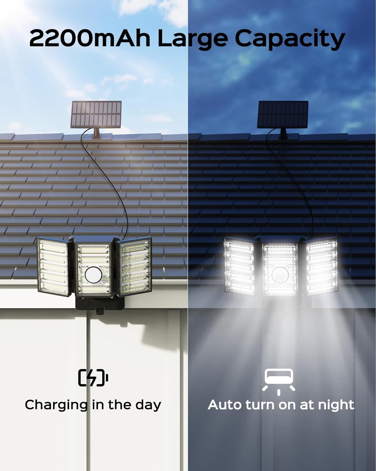 JACKYLED Luces solares para exteriores con sensor de movimiento, 2000 lm, 108 LED, luces solares de inundación para exteriores con control remoto,