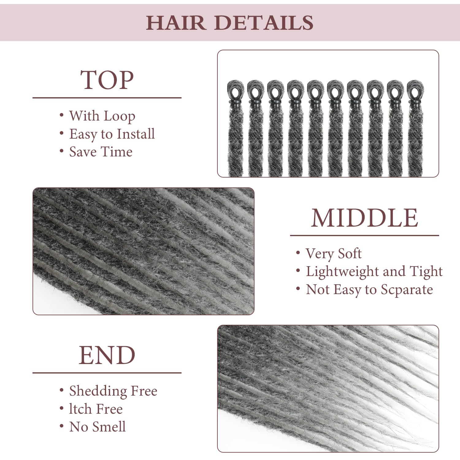 20 hebras de extensiones de rastas finas de 18 pulgadas, 1Bgris, suave ganchillo SE Dreads estilo reggae, pelo sintético trenzado de 0.2 in de