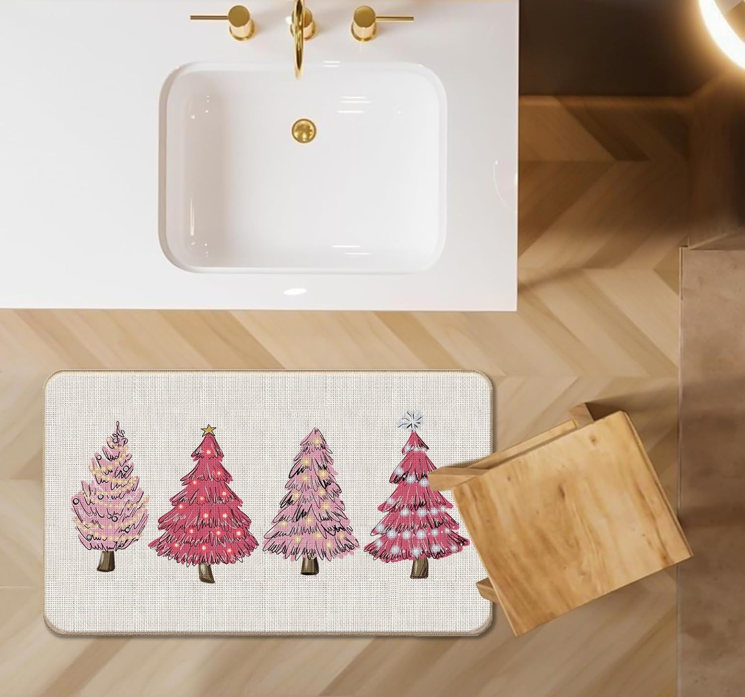 Lacosu Tapete rosa para puerta de árbol de Navidad, tapete de árbol de Navidad, tapete de entrada para interiores y exteriores, decoración de