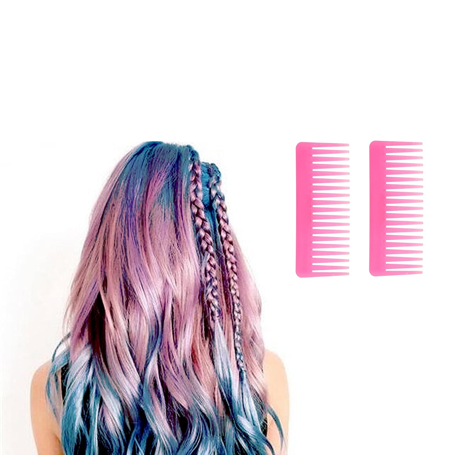 Peine de dientes anchos para cabello rizado, cabello seco y húmedo, sin mango, peine desenredante para peinar con champú (coral claro, 2 piezas)