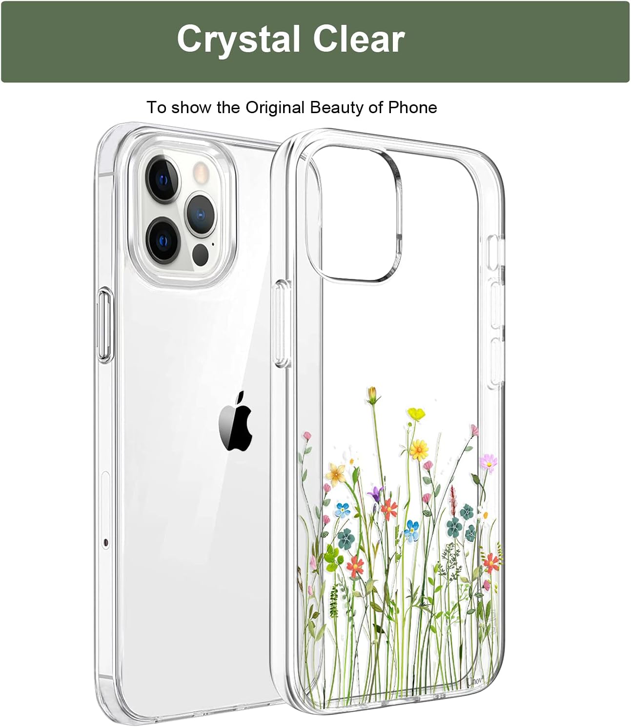 Unov Funda compatible con iPhone 13 Pro Max, transparente con diseño en relieve, patrón floral en relieve, TPU suave, parachoques delgado, protector