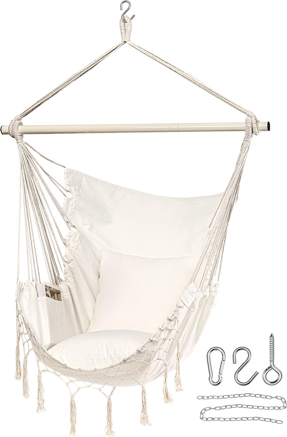 Jelofly – Silla hamaca grande con cuerda y bolsillo, que soporta un peso máximo de 350 libras, superior, cómoda, para interiores, exteriores, hogar,