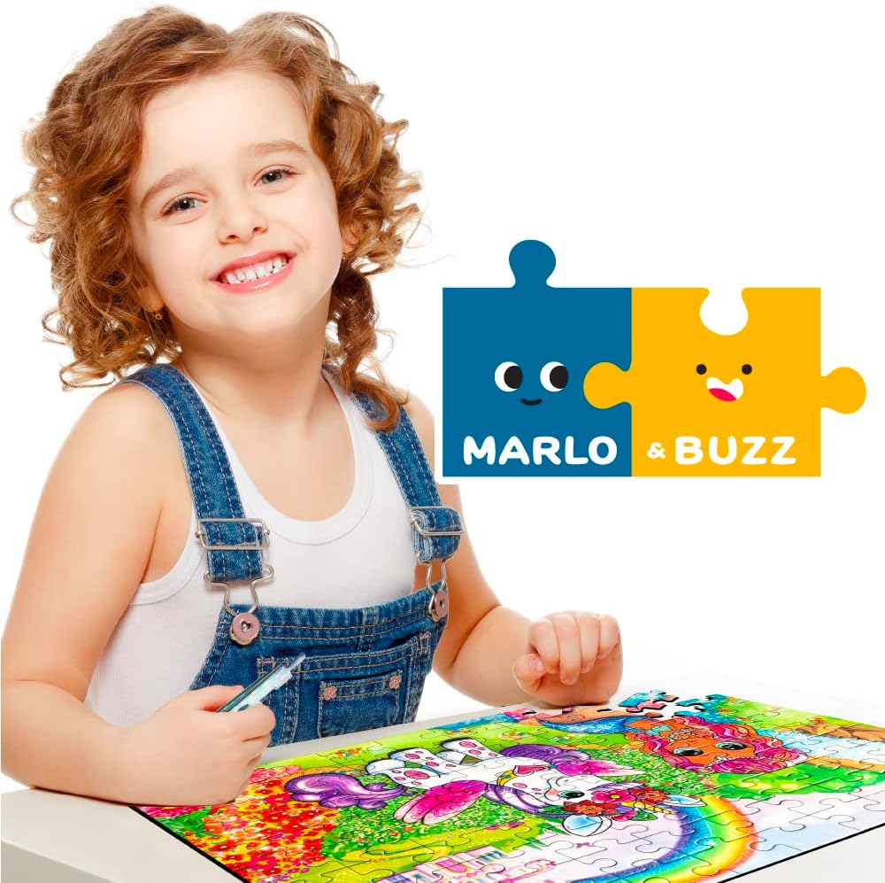 Marlo&Buzz – Rompecabezas con purpurina de 100 piezas rompecabezas de princesa unicornio y sirena diseñados para niños de 4 a 8 años. Piezas grandes