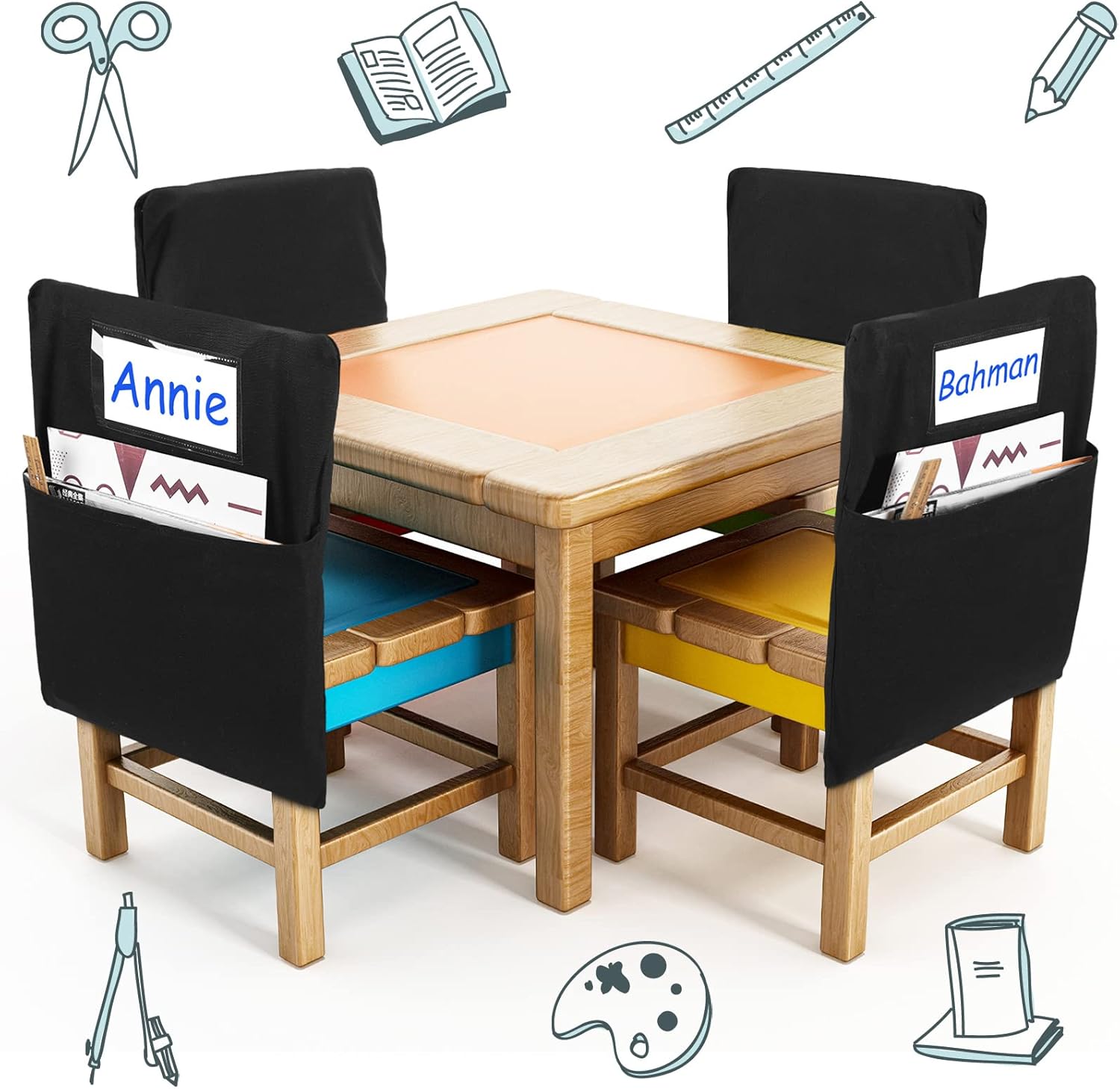 12 bolsillos de almacenamiento para sillas pequeñas de 14 pulgadas, bolsa para silla escolar, bolsillo para silla, bolsillo para silla de