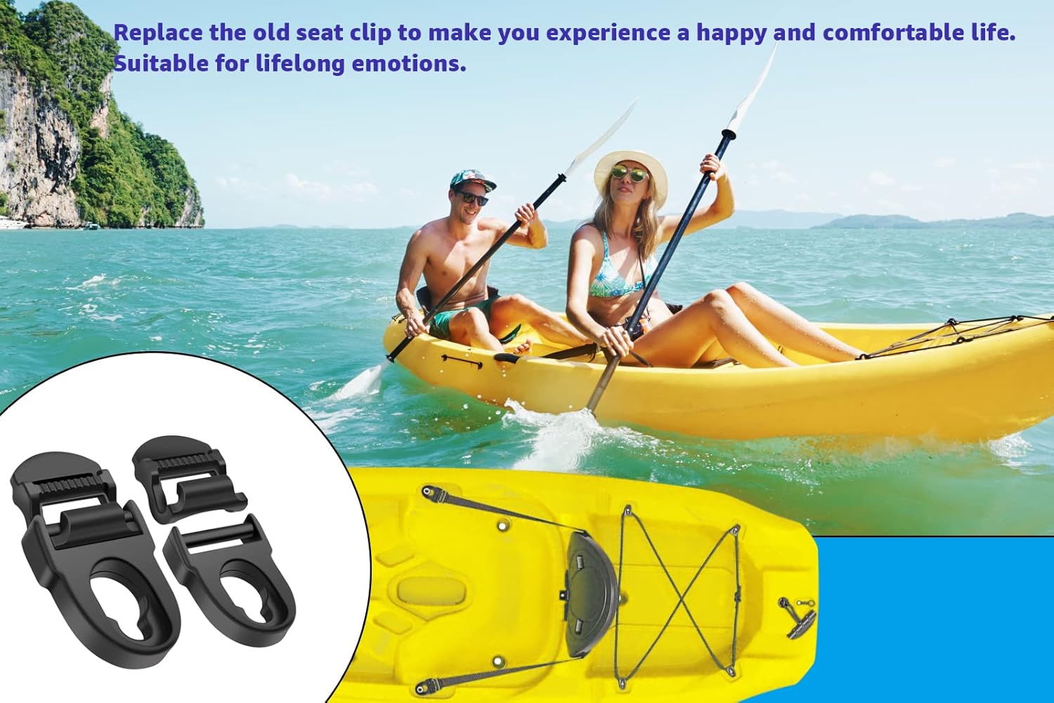 Kit de reparación de asiento de kayak, clips de asiento y ganchos. Adecuado para paquete de emociones de por vida (4 juegos en negro)