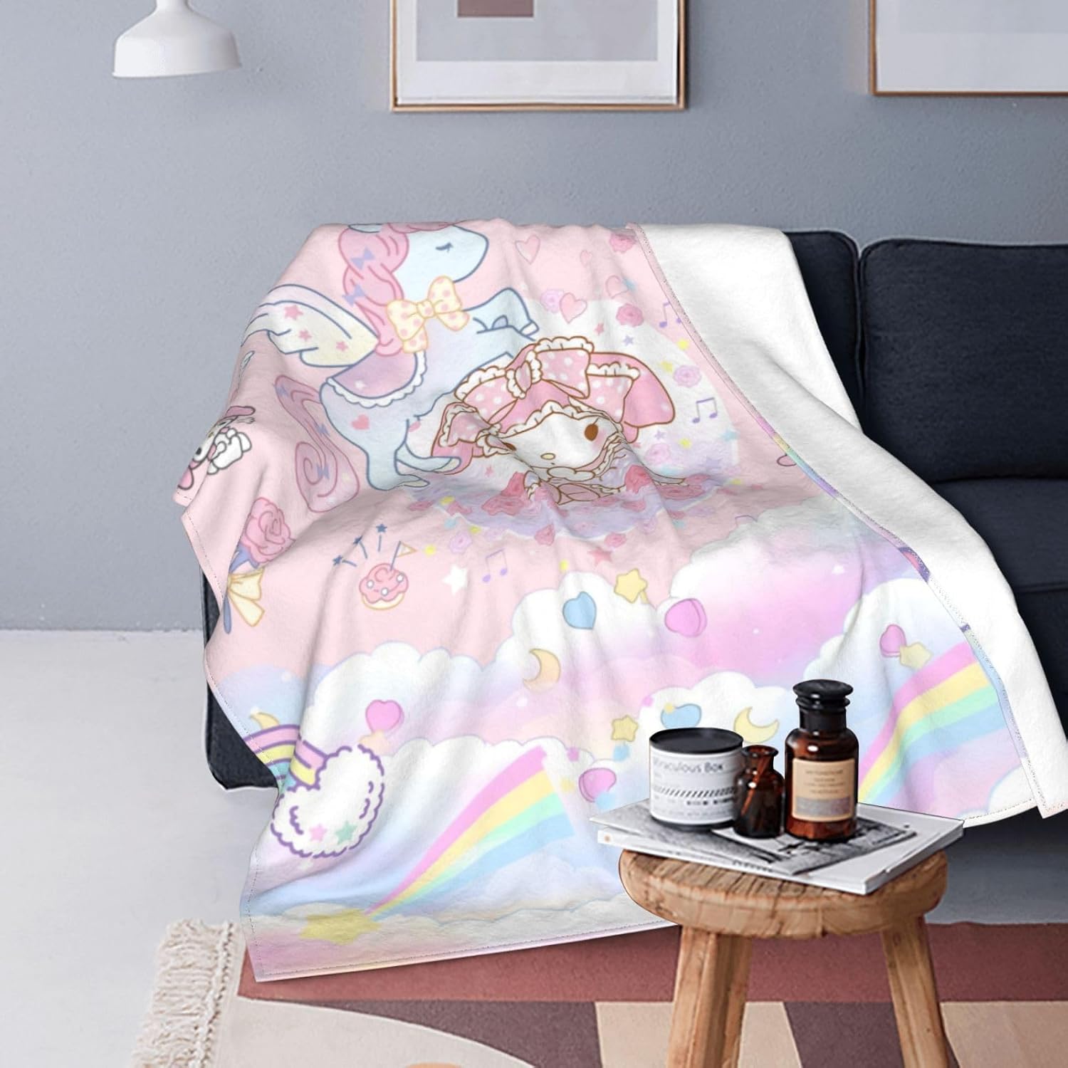 Manta de anime linda para niñas kawaii, color rosa, súper suave, ligera, acogedora felpa para picnic, viajes, sofá, cama, decoración para